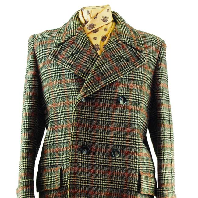 close up of Mens Double Breasted Checkered Pea Coat