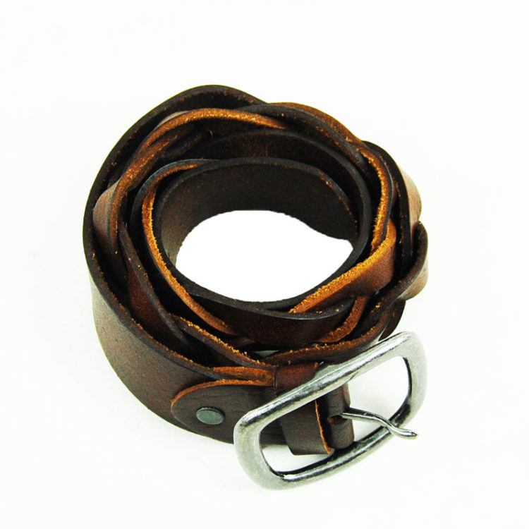 80s Pleated Brown Leather Belt