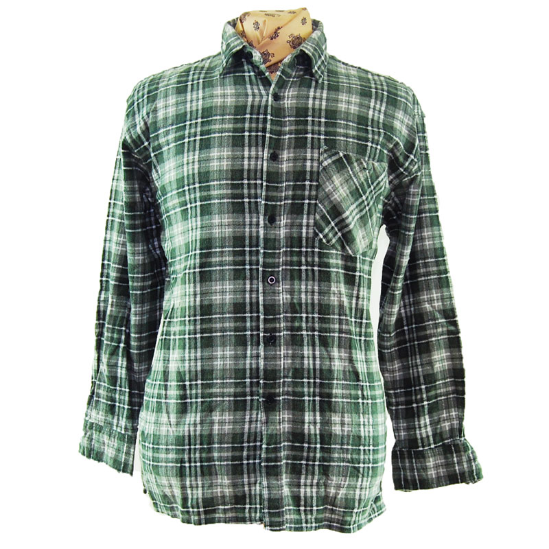 90s Green And Grey Flannel Shirt