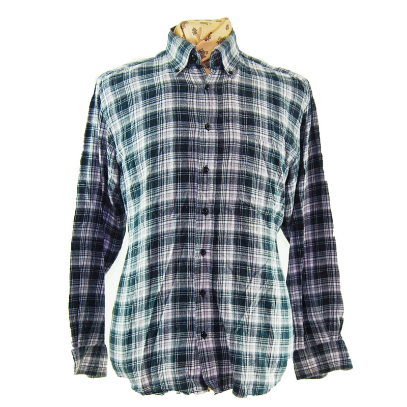 90s Retro Grunge Plaid Flannel Shirt - UK M - Blue 17 Vintage Clothing