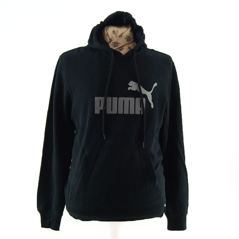 Black And Grey Puma Pullover Hoodie - UK 14 - Blue 17 Vintage Clothing