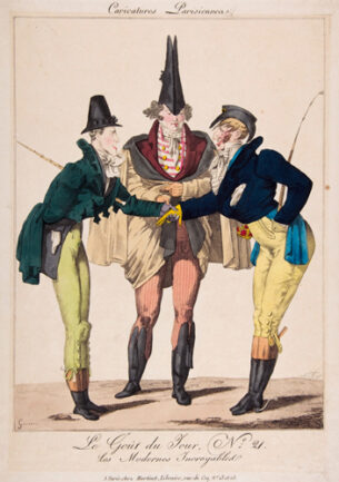 fashion illustration - Georges-Jacques Gatine, Le Goût du Jour, No. 21: Les Modernes Incroyables, from Caricatures Parisiennes, ca.1815