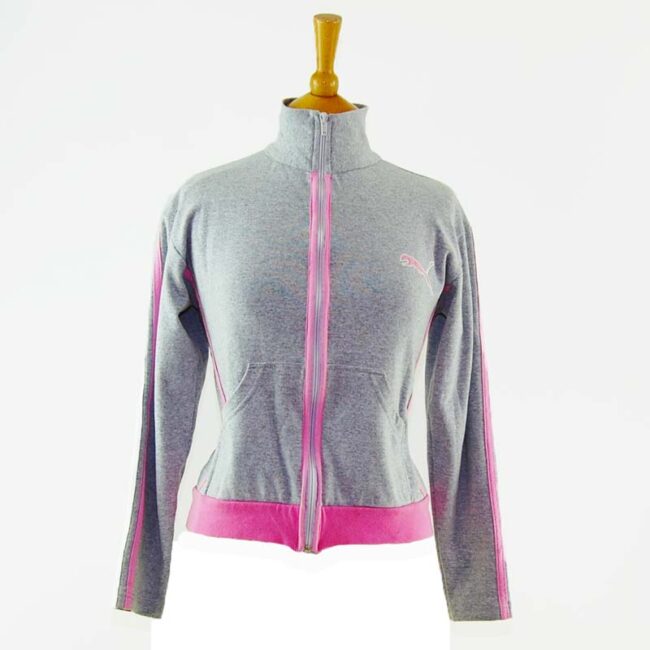 Grey And Pink Puma Zip Up Hoodie