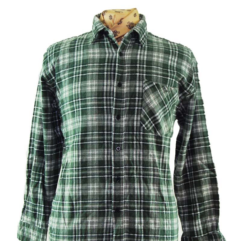 close up of 90s Green And Grey Flannel Shirt