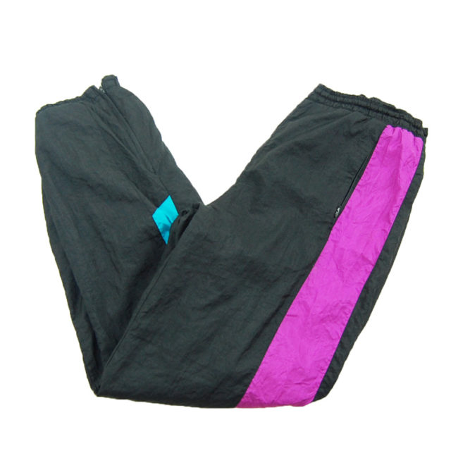 side of 90s Black Colour Block Shell Suit Bottoms