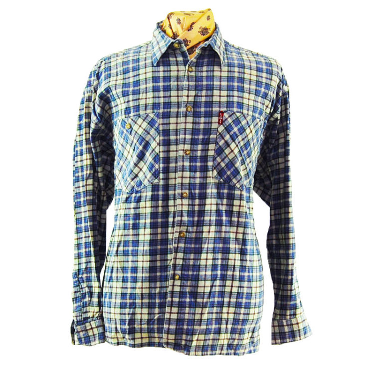 90s Pure Cotton Blue Plaid Flannel Shirt
