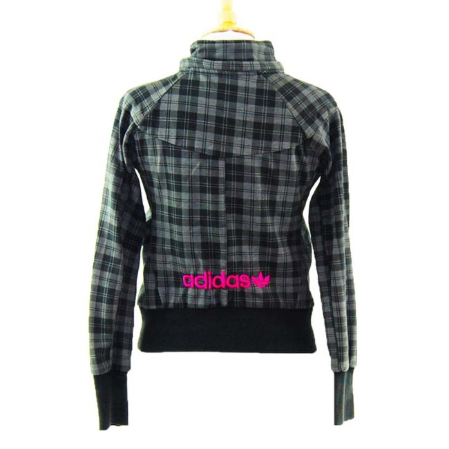 back of Black And Grey Checkered Adidas Zip Up Hoodie