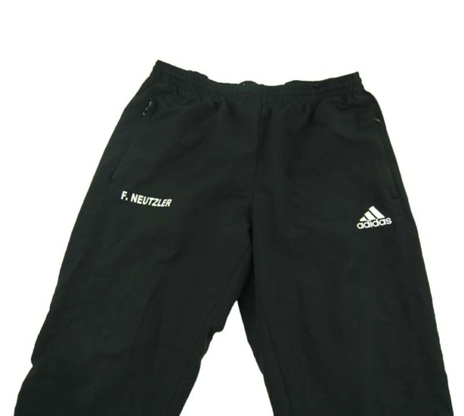 close up of 90s Black Adidas Sports Trackie Bottoms