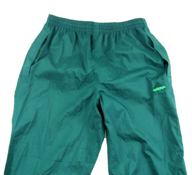 close up of 90s Green Adidas Golfing Trackie Bottoms