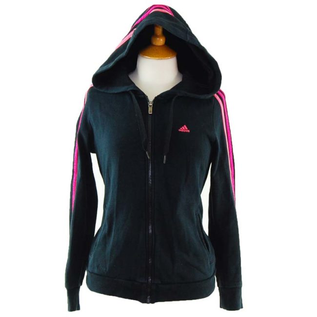 close up of Classic Black and Pink Adidas Zip Up Hoodie