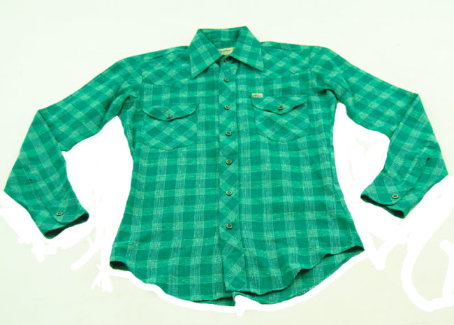 70s Green Plaid Western Shirt