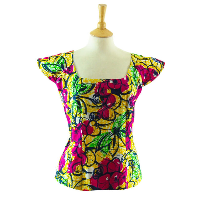 70s Vibrant Multicolored Floral Blouse