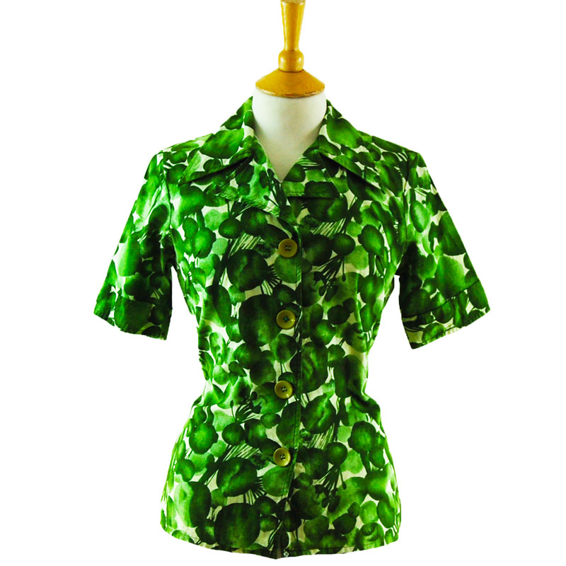 70s Vintage Apple Printed Blouse