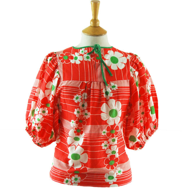 70s Vintage Red Floral Top