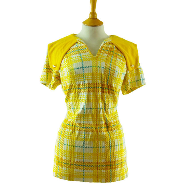 70s Vintage Yellow Plaid Blouse