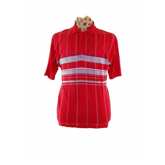 90s Primary Red Striped Polo