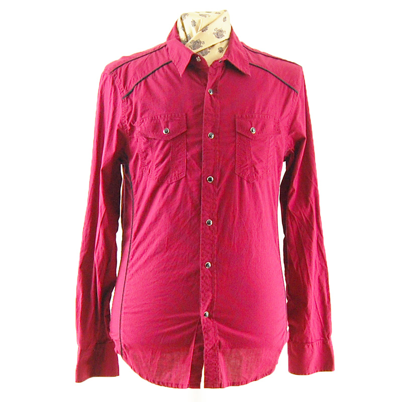 Red And Black Pinstripe Western Shirt - M - Blue 17 Vintage Clothing
