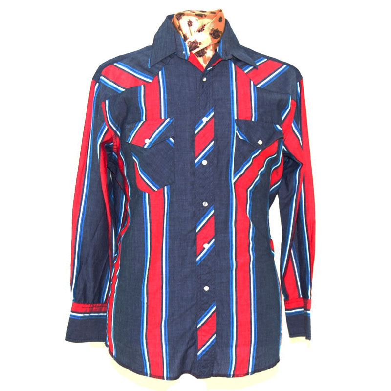 Wrangler Multicolored Striped Western Shirt - M - Blue 17 Vintage Clothing