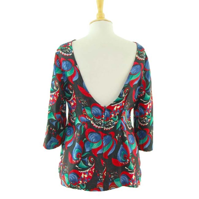 back of 70s Floral Vibrant Patterned Blouse