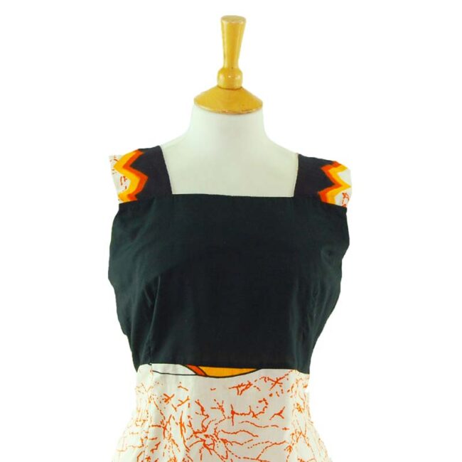 close up of 70s Vintage Black And Orange Tank Top