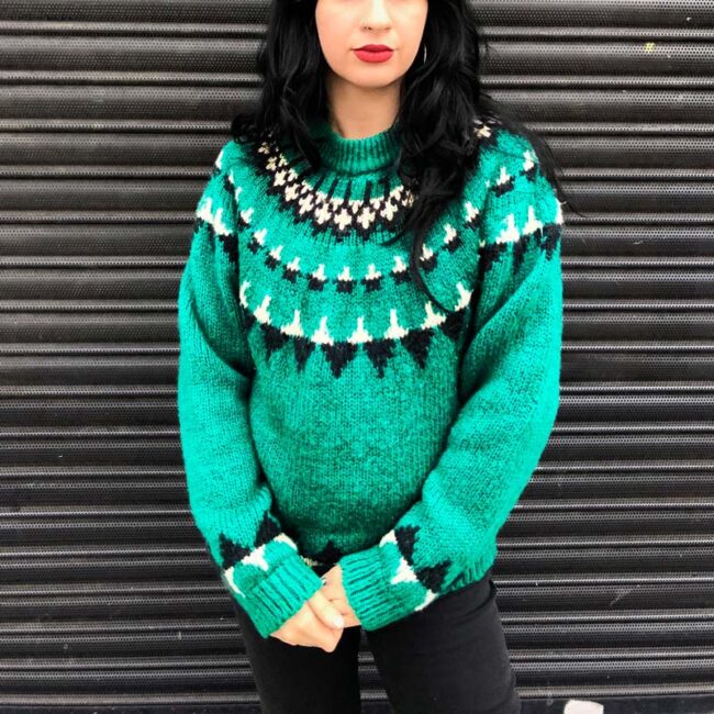 close up of 90s Forest Green Scandinavian Jumper