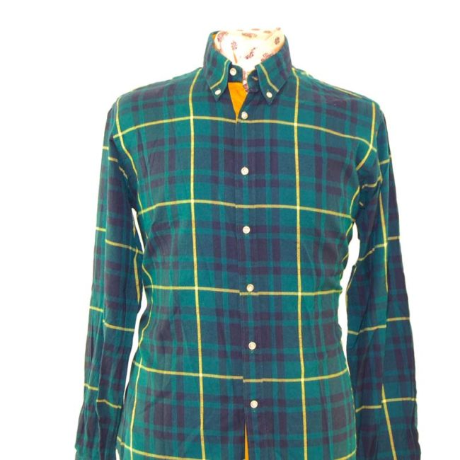 close up of Green And Yellow Checkered Shirt