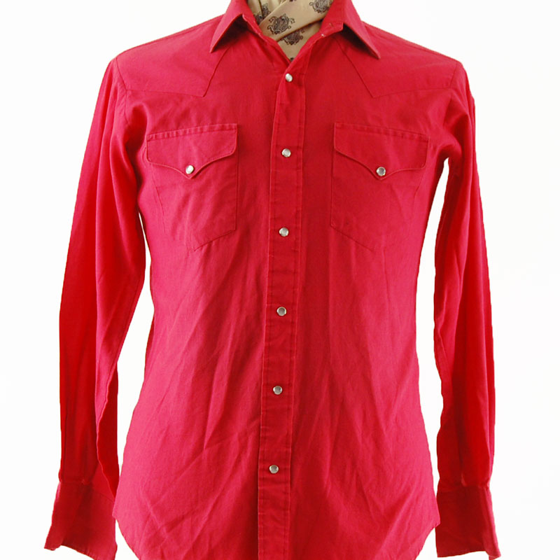 Vintage Red Western Shirt - UK M - Blue 17 Vintage Clothing