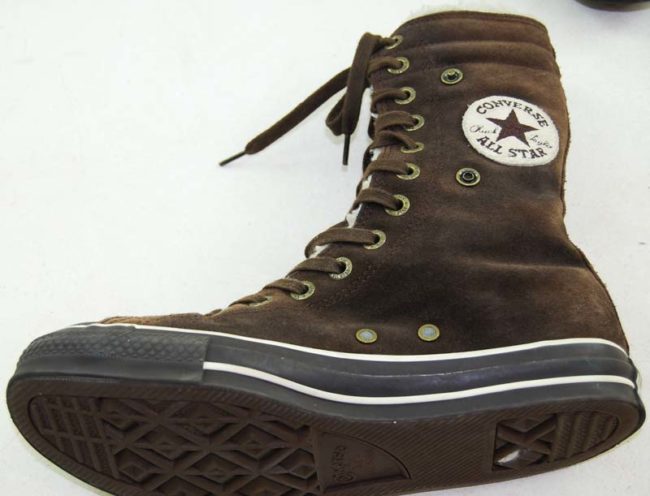 side of Vintage Brown Converse All Star High Tops