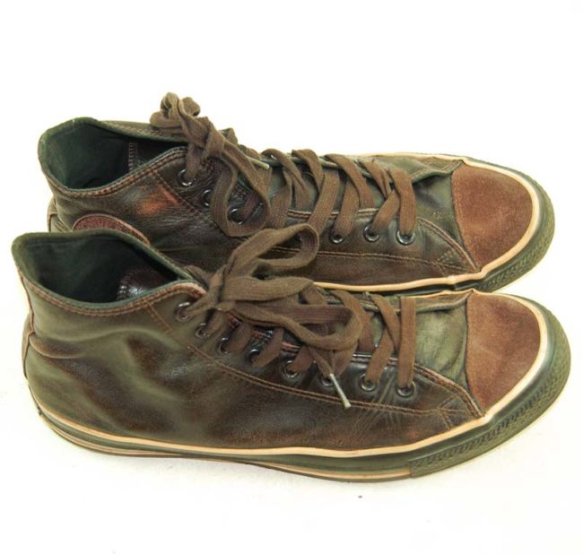 side of Vintage Brown Leather Converse Sneakers