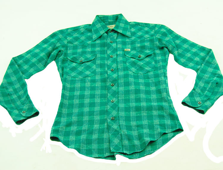 70s Green Plaid Western Shirt