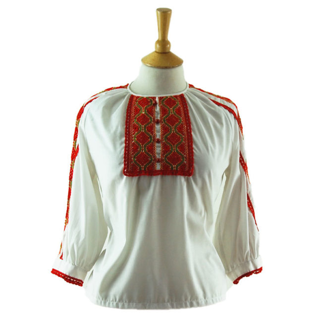 70s Red Crochet Peasant Blouse