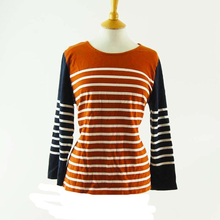 Burnt Orange Striped Long Sleeve Tee Shirt