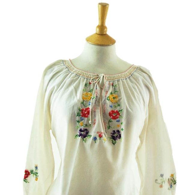 close up of 70s White Gypsy Blouse