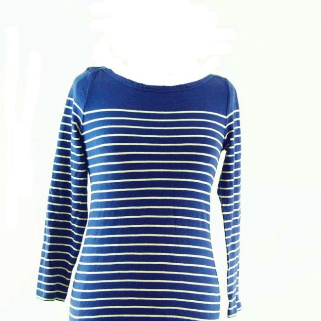 close up of Blue And White Long Sleeve Tee Shirt