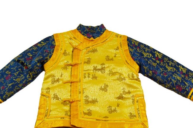 close up of Child Blue And Gold Oriental Formal Wear