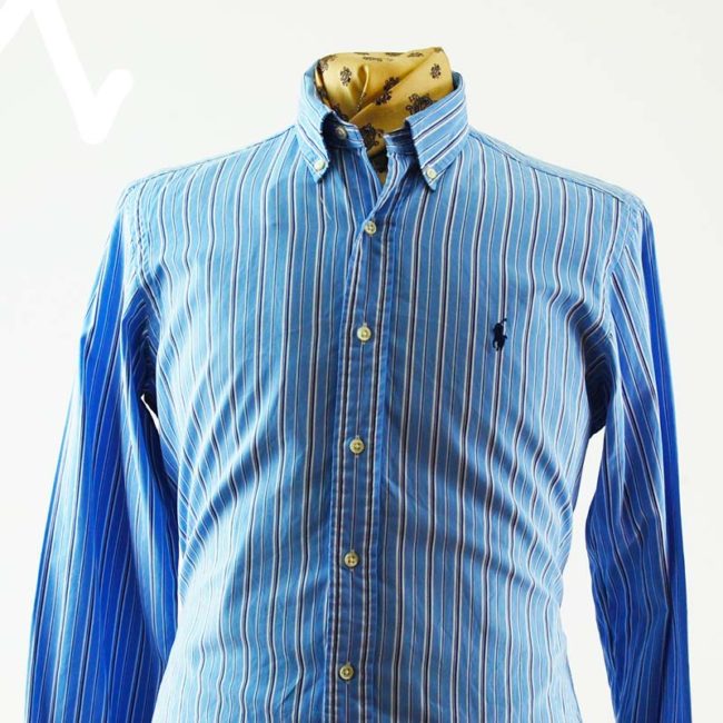 close up of Ralph Lauren Blue Pinstripe Shirt