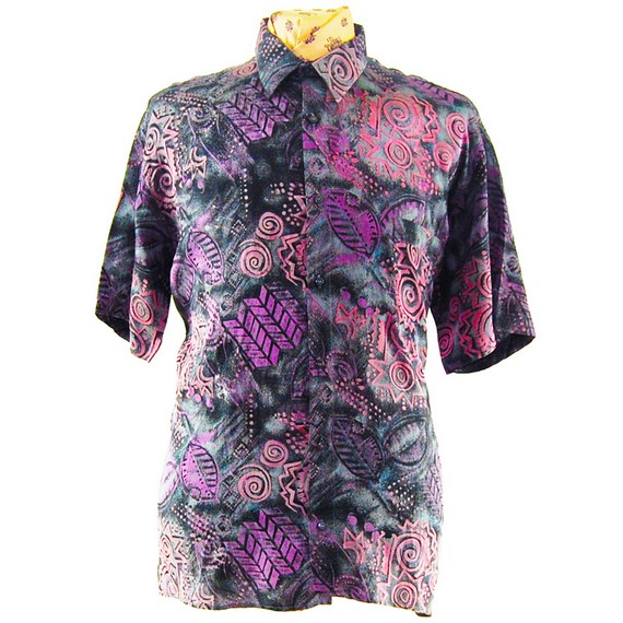 mens retro shirts_80s Dark Geometric Silk Shirt