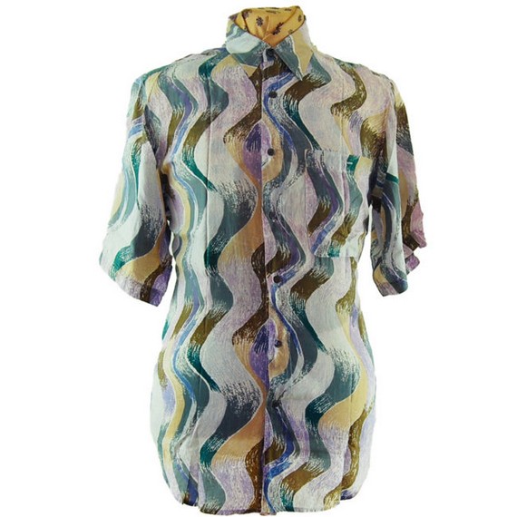 80s Wavy Pastel Silk Shirt 
