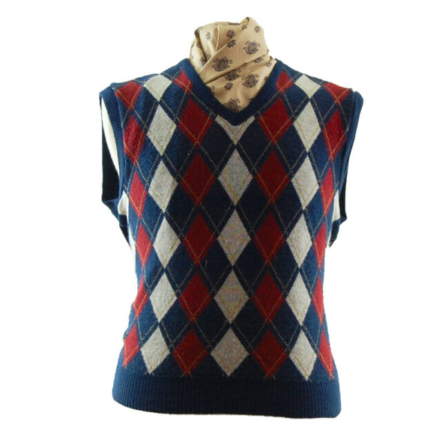 Mens Argyle Check Vintage Vest