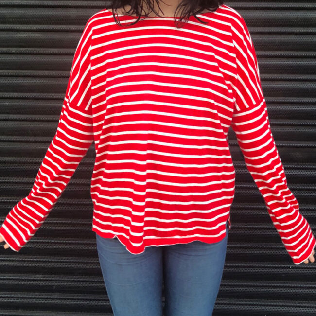 Red Drop Shoulder Long Sleeve Tee Shirt