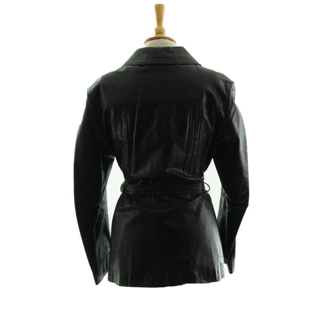 back of 70s Vintage Jet Black Leather Jacket