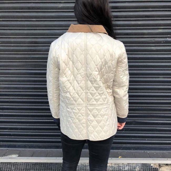 back of Barbour Cream Diamond Quilt Coat