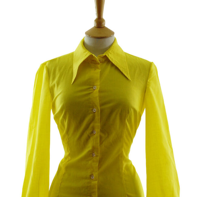 close up of 70s Louis London Vibrant Yellow Blouse