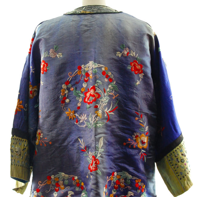 close up of Blue Silk Mandarin Robe