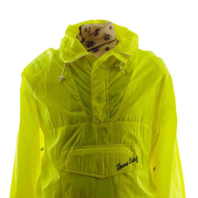 close up of Florescent Yellow Windbreaker Jacket