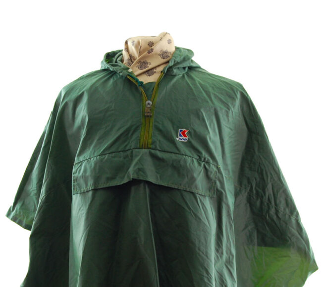 close up of K-Way Army Green Poncho Windbreaker