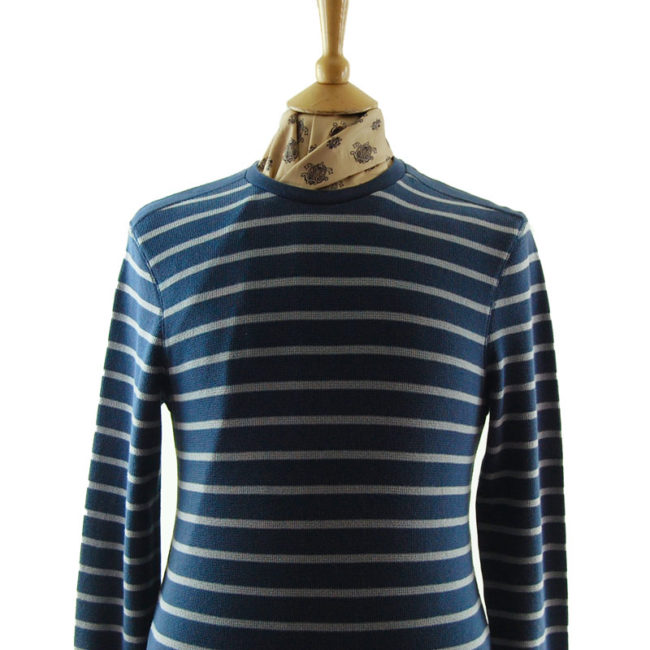 close up of Mens Navy And Grey Striped Tee Shirt