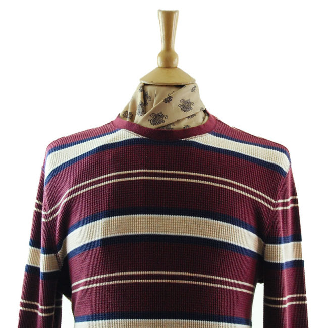 close up of Mens Oversized Raw Hem Striped Tee Shirt