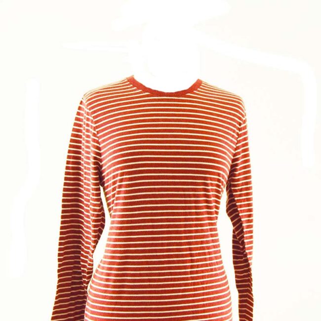 close up of Orange French Striped Long Sleeve Tee Shirt