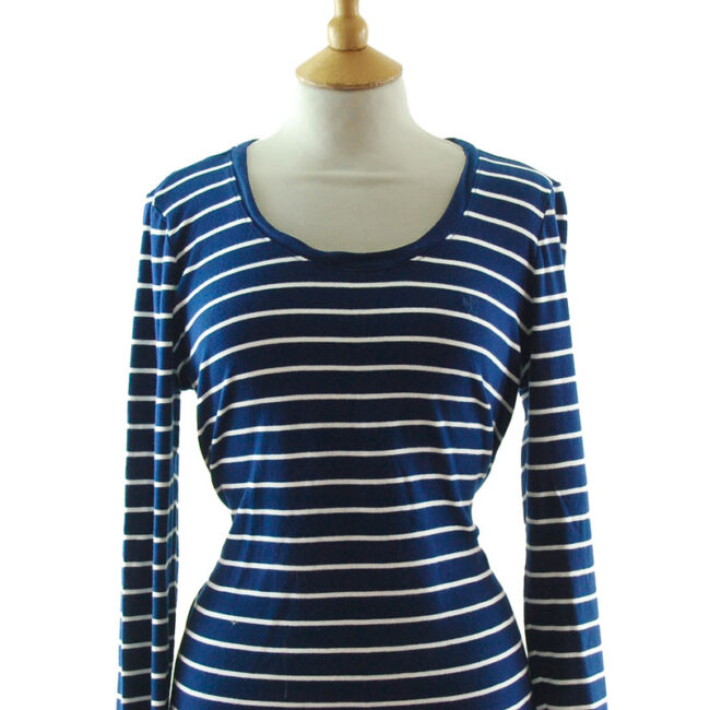 close up of Ralph Lauren Navy Blue Striped Tee Shirt